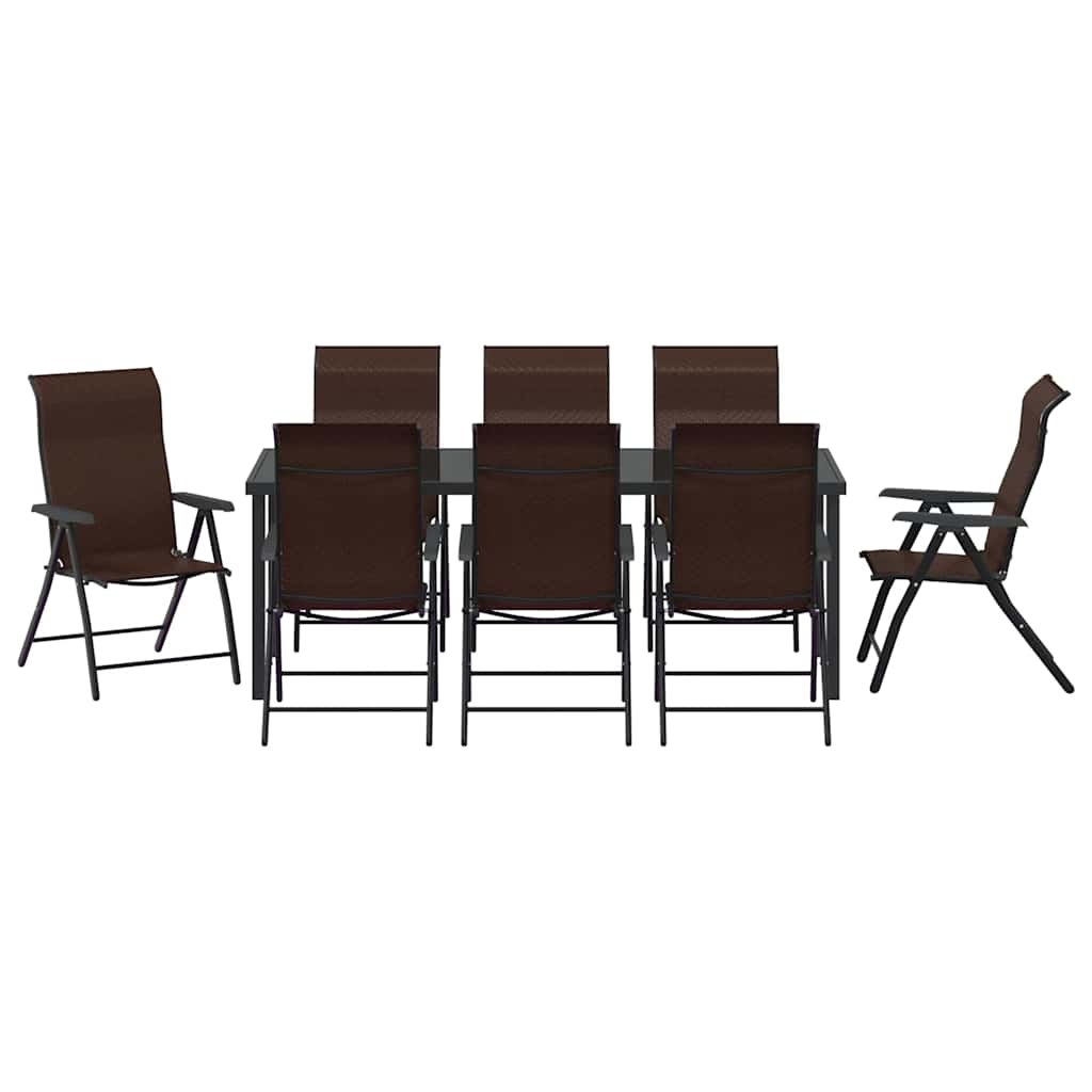 Tuin eettafelset 9 pcs Bruin Gepoedercoat staal is nu te koop bij PeponiXL, paradijselijk wonen!