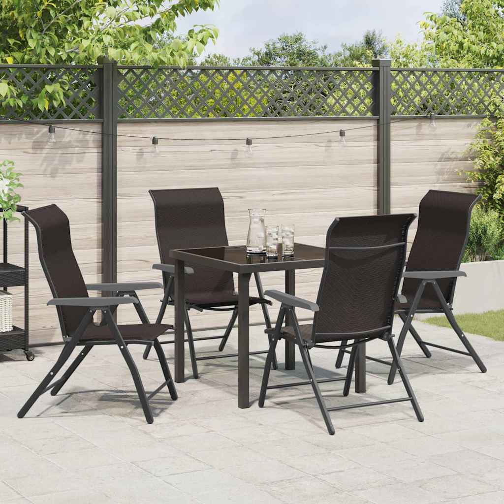 Tuin eettafelset 5 pcs Zwart Koffie Gepoedercoat staal is nu te koop bij PeponiXL, paradijselijk wonen!