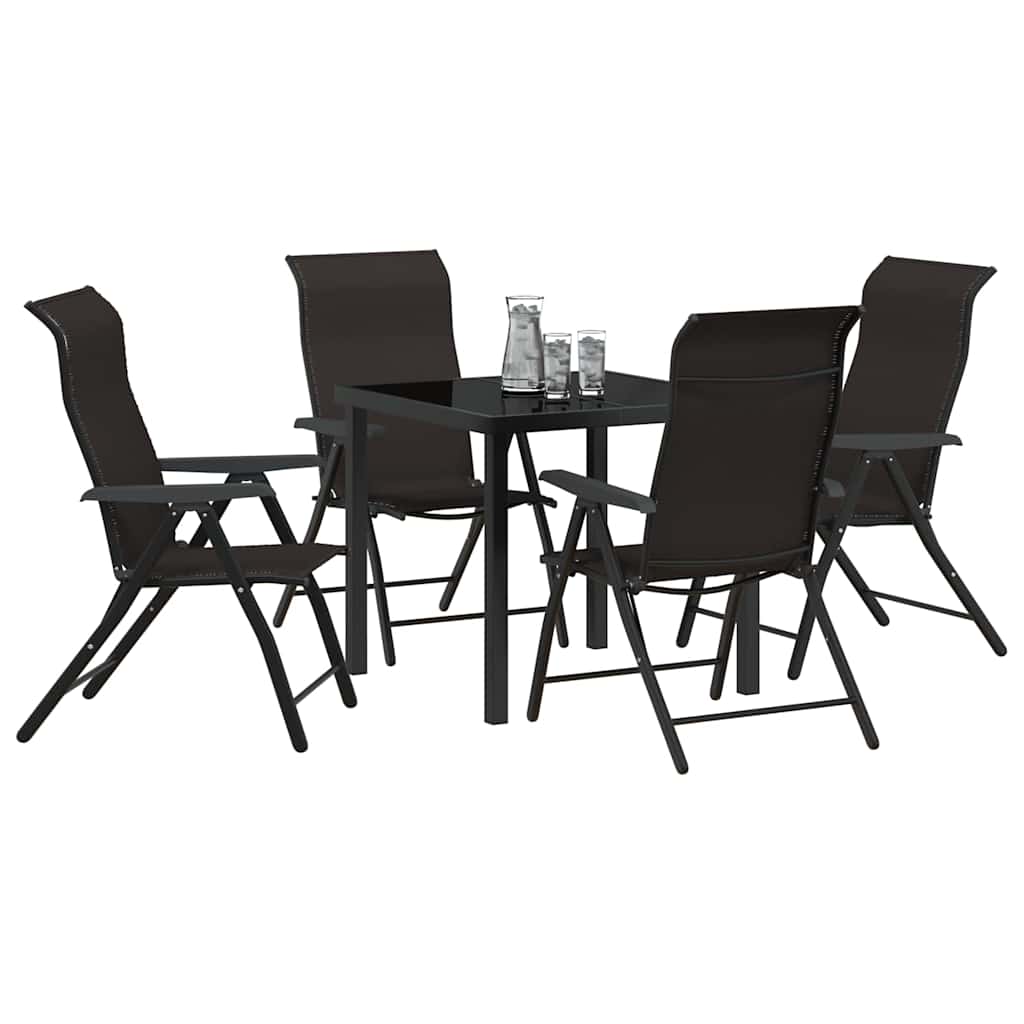 Tuin eettafelset 5 pcs Zwart Koffie Gepoedercoat staal is nu te koop bij PeponiXL, paradijselijk wonen!