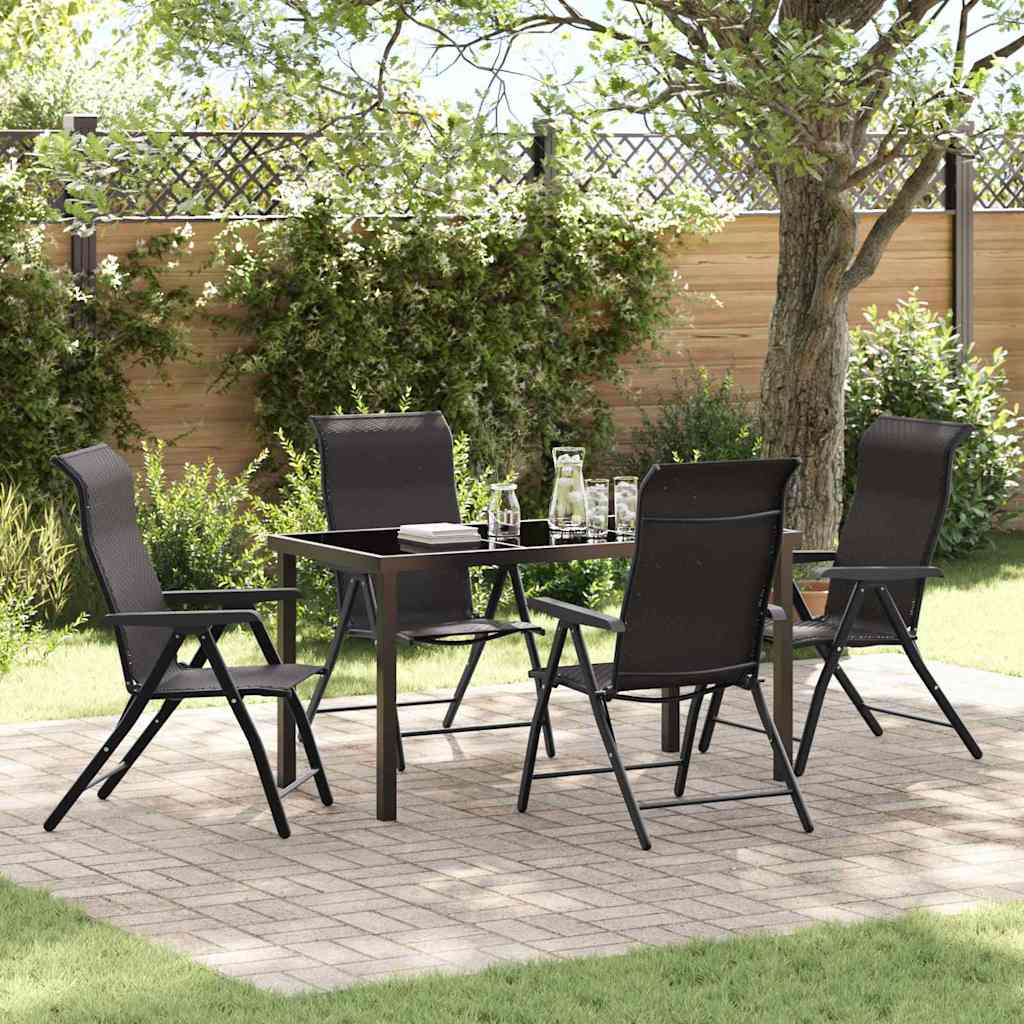 Tuin eettafelset 5 pcs Zwart Koffie Gepoedercoat staal is nu te koop bij PeponiXL, paradijselijk wonen!
