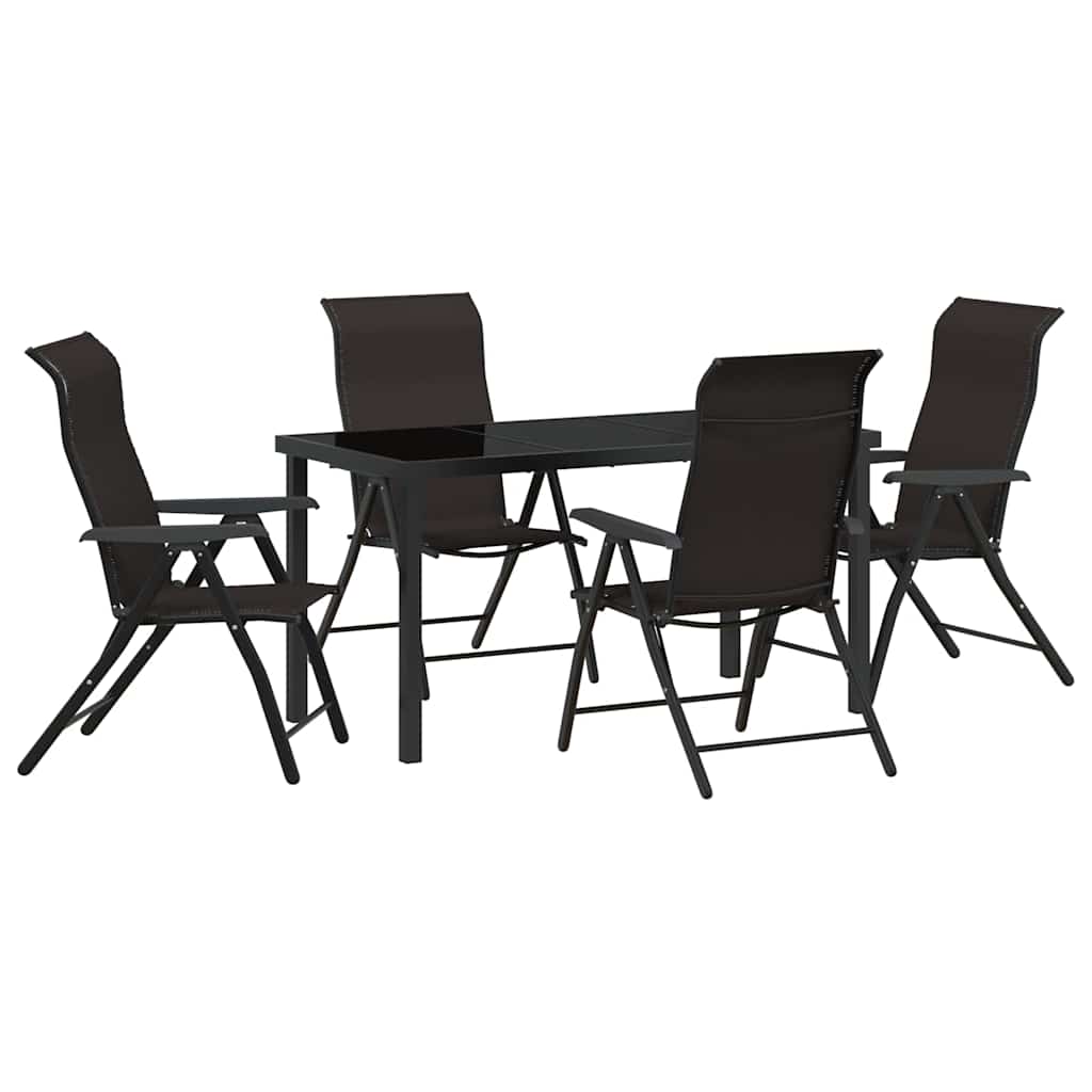 Tuin eettafelset 5 pcs Zwart Koffie Gepoedercoat staal is nu te koop bij PeponiXL, paradijselijk wonen!