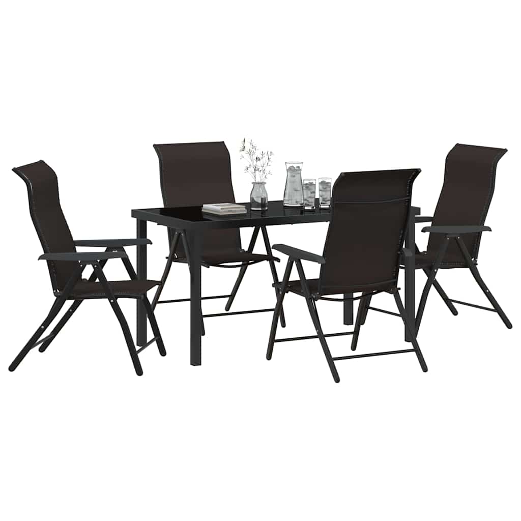 Tuin eettafelset 5 pcs Zwart Koffie Gepoedercoat staal is nu te koop bij PeponiXL, paradijselijk wonen!