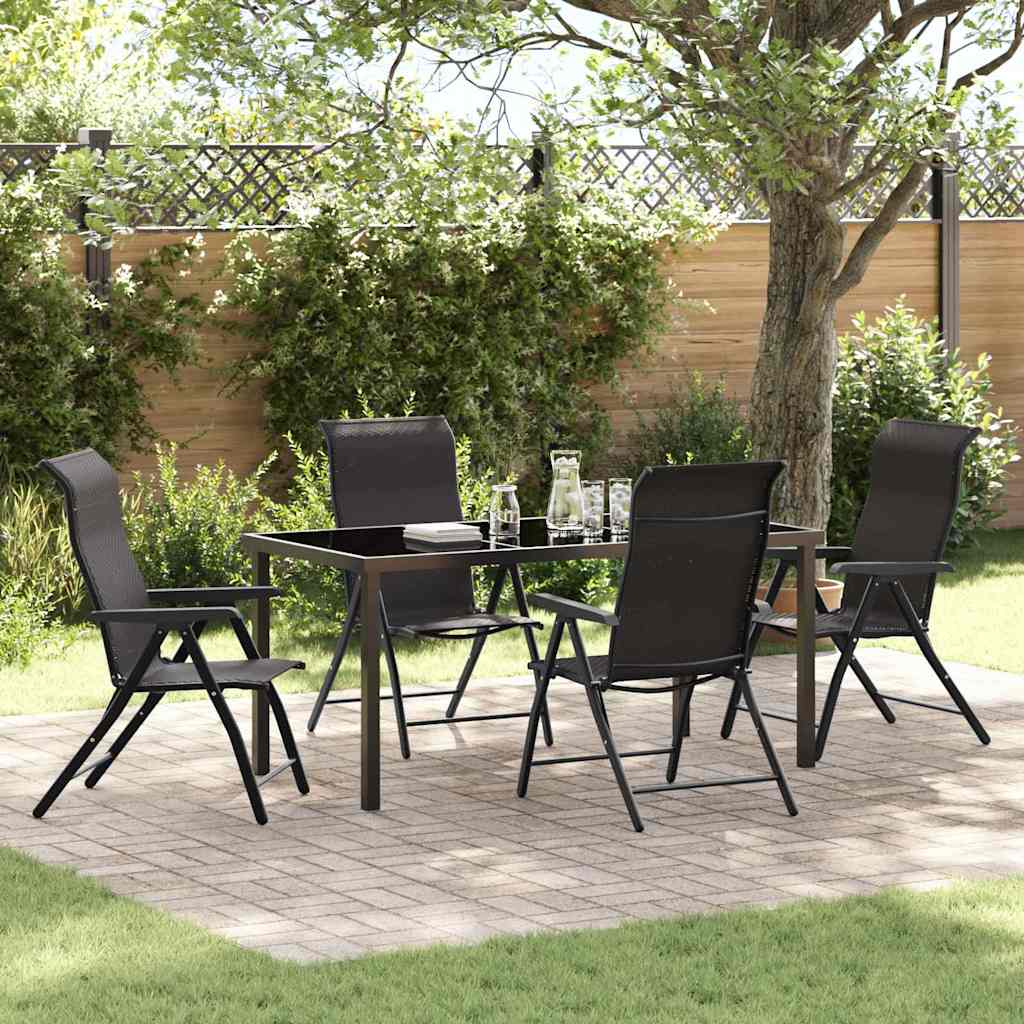 Tuin eettafelset 5 pcs Zwart Koffie Gepoedercoat staal is nu te koop bij PeponiXL, paradijselijk wonen!