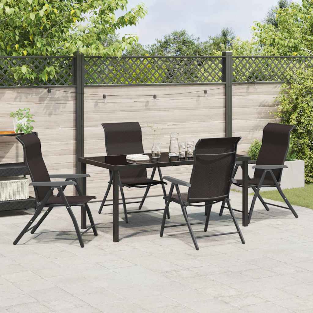 Tuin eettafelset 5 pcs Zwart Koffie Gepoedercoat staal is nu te koop bij PeponiXL, paradijselijk wonen!