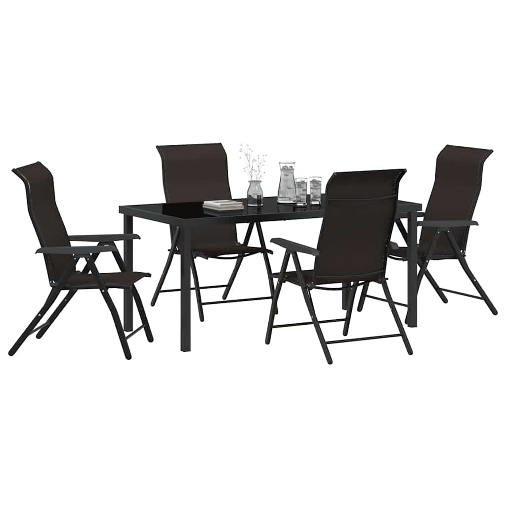 Tuin eettafelset 5 pcs Zwart Koffie Gepoedercoat staal is nu te koop bij PeponiXL, paradijselijk wonen!