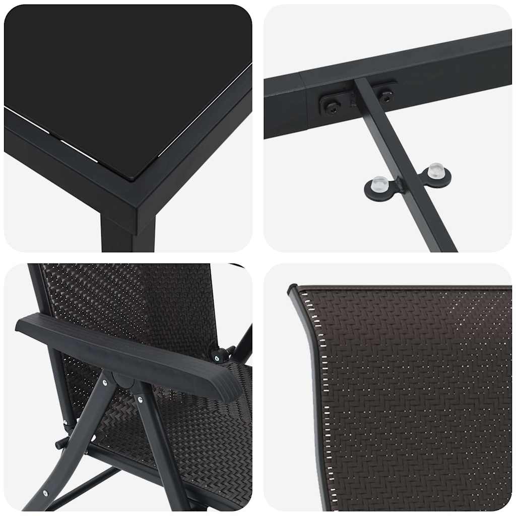 Tuin eettafelset 7 pcs Zwart Koffie Gepoedercoat staal is nu te koop bij PeponiXL, paradijselijk wonen!