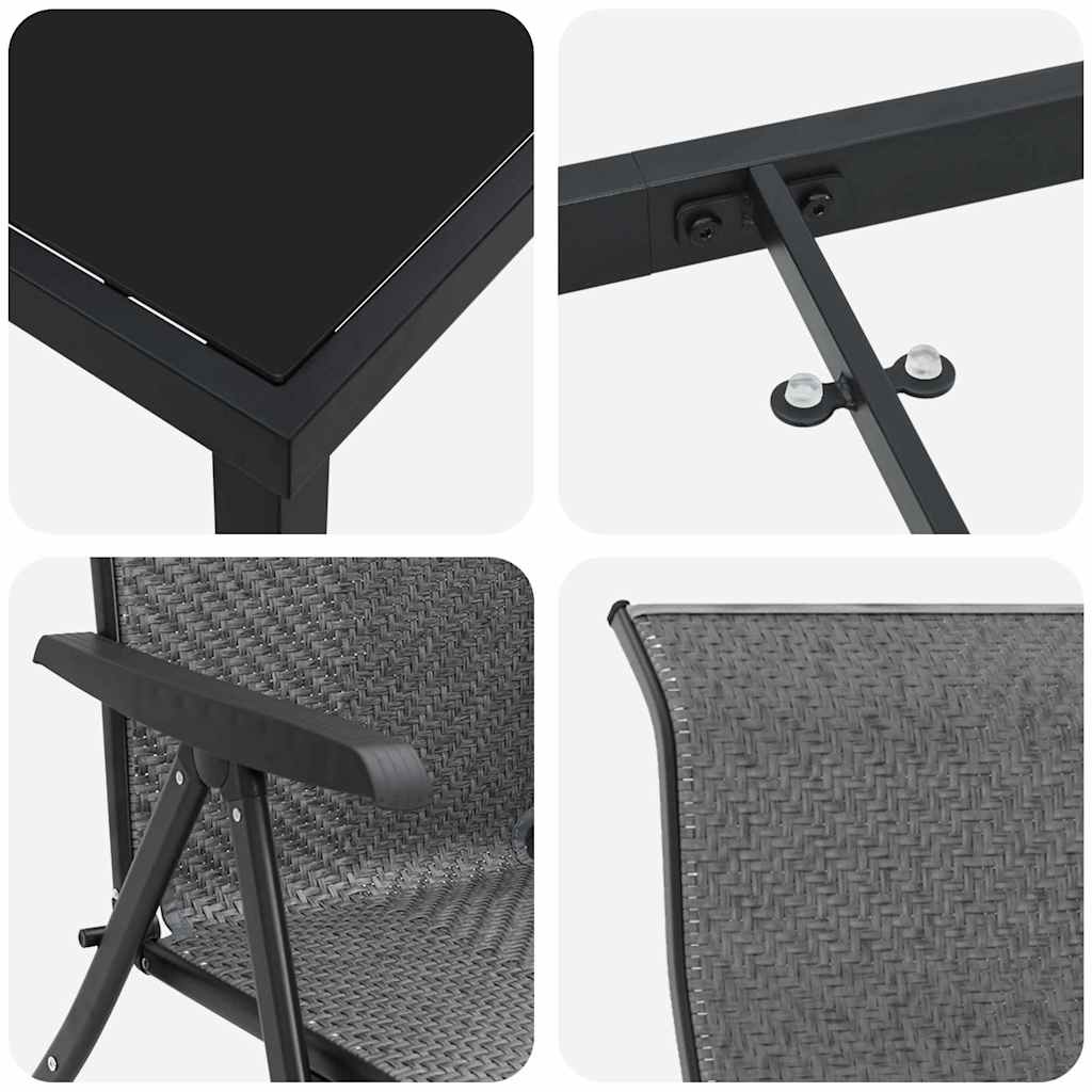 Tuin eettafelset 7 pcs Grijs Gepoedercoat staal is nu te koop bij PeponiXL, paradijselijk wonen!