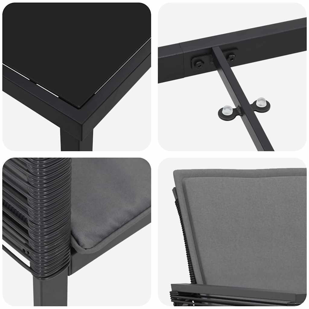 Tuin eettafelset 5 pcs Zwart Gepoedercoat staal is nu te koop bij PeponiXL, paradijselijk wonen!