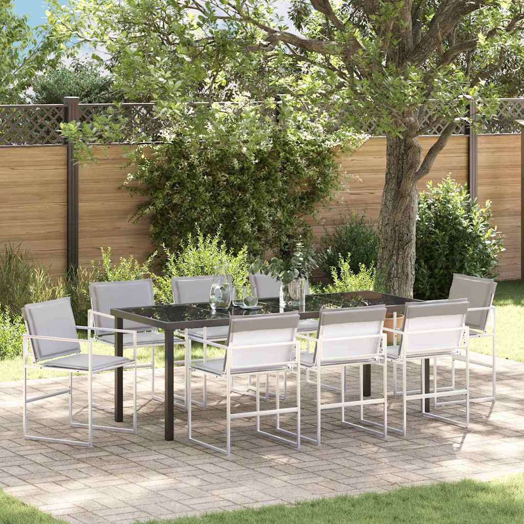 Tuin eettafelset 9 pcs Wit 200 x 80 x 73 cm Textilene en staal is nu te koop bij PeponiXL, paradijselijk wonen!