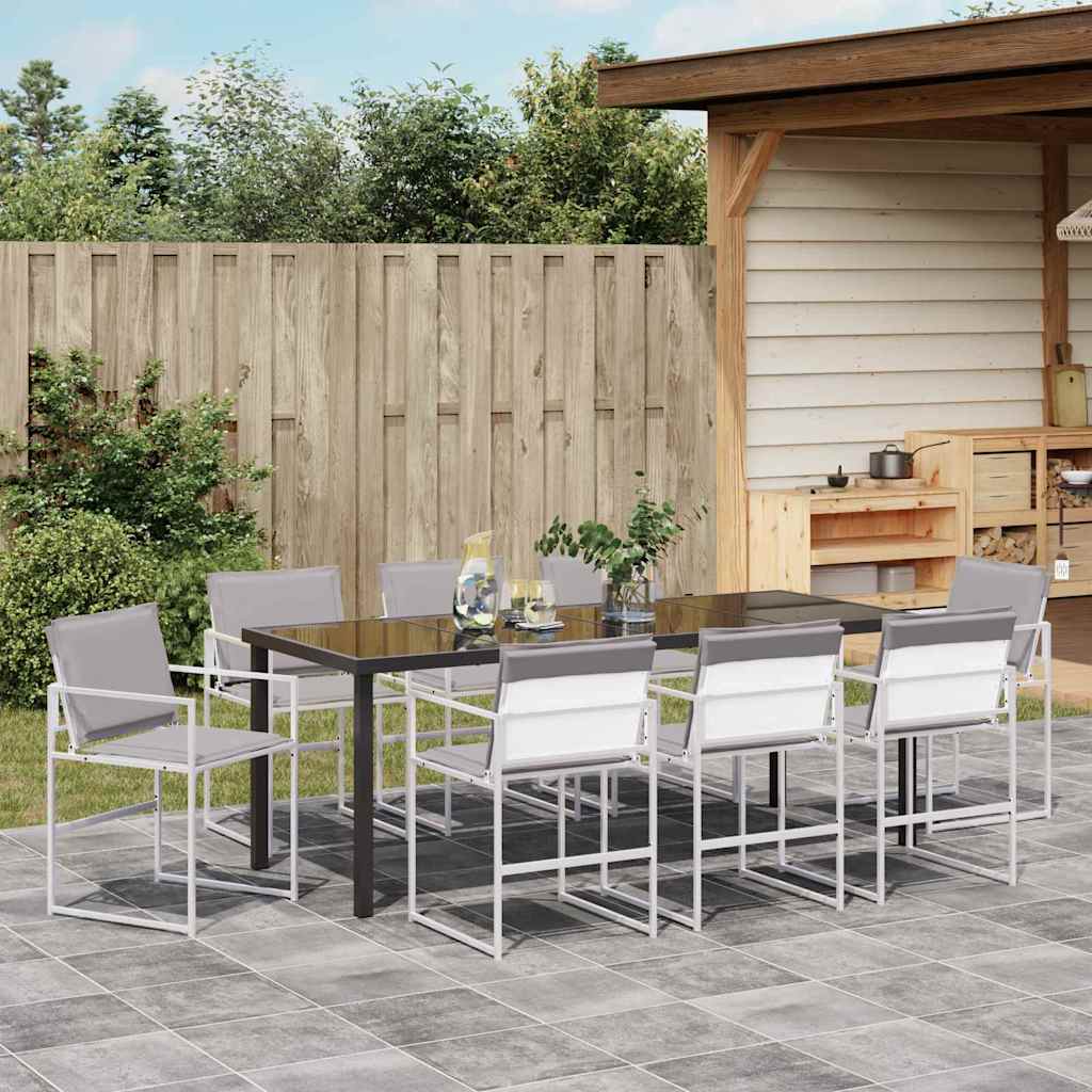 Tuin eettafelset 9 pcs Wit 200 x 80 x 73 cm Textilene en staal is nu te koop bij PeponiXL, paradijselijk wonen!