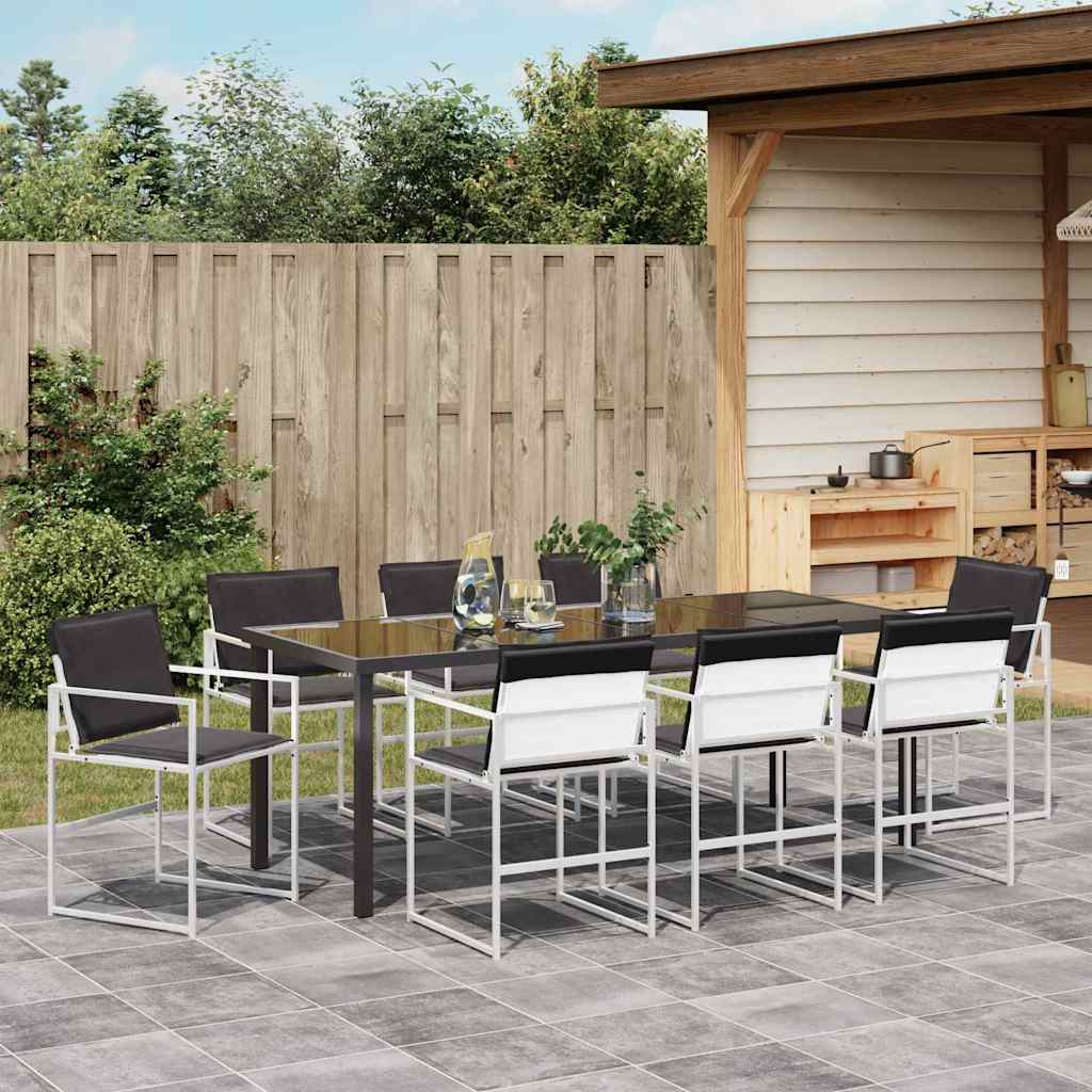 Tuin eettafelset 9 pcs Wit 200 x 80 x 73 cm Textilene en staal is nu te koop bij PeponiXL, paradijselijk wonen!