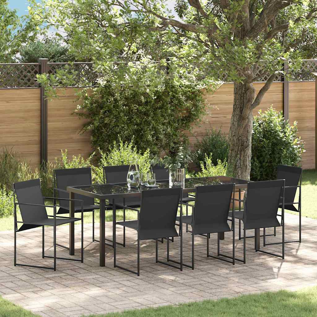 Tuin eettafelset 9 pcs Zwart Textilene en staal is nu te koop bij PeponiXL, paradijselijk wonen!