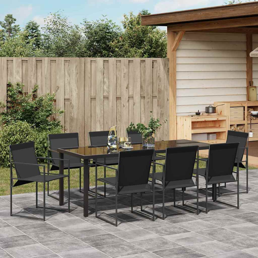 Tuin eettafelset 9 pcs Zwart Textilene en staal is nu te koop bij PeponiXL, paradijselijk wonen!