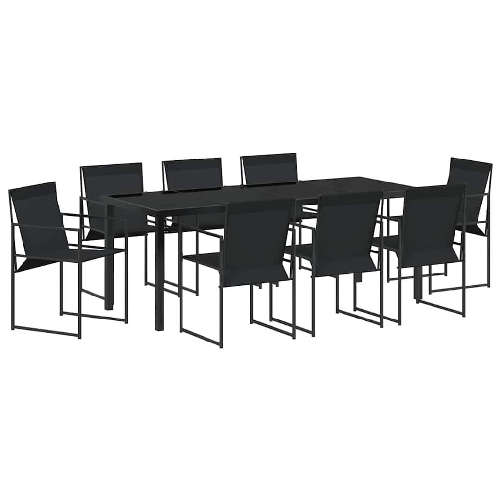 Tuin eettafelset 9 pcs Zwart Textilene en staal is nu te koop bij PeponiXL, paradijselijk wonen!
