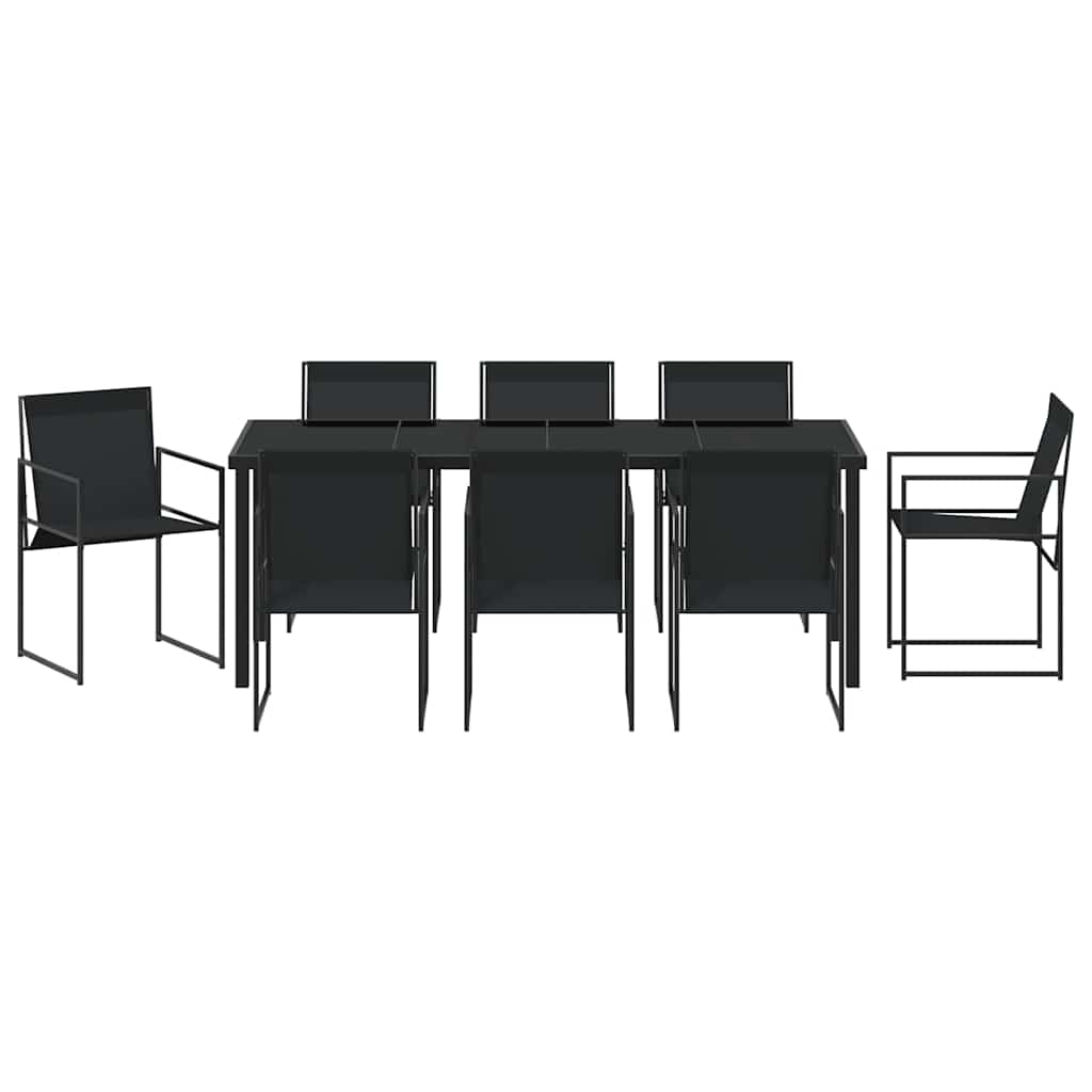Tuin eettafelset 9 pcs Zwart Textilene en staal is nu te koop bij PeponiXL, paradijselijk wonen!