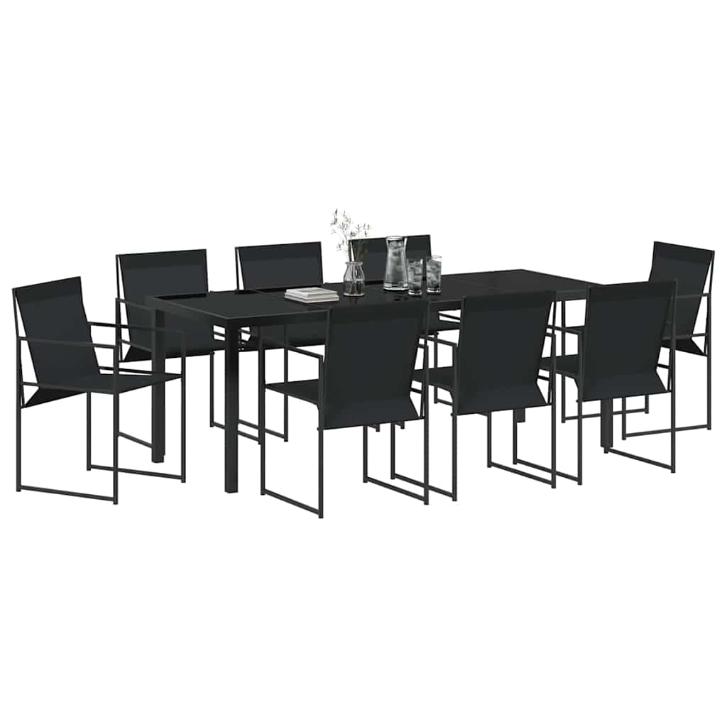 Tuin eettafelset 9 pcs Zwart Textilene en staal is nu te koop bij PeponiXL, paradijselijk wonen!