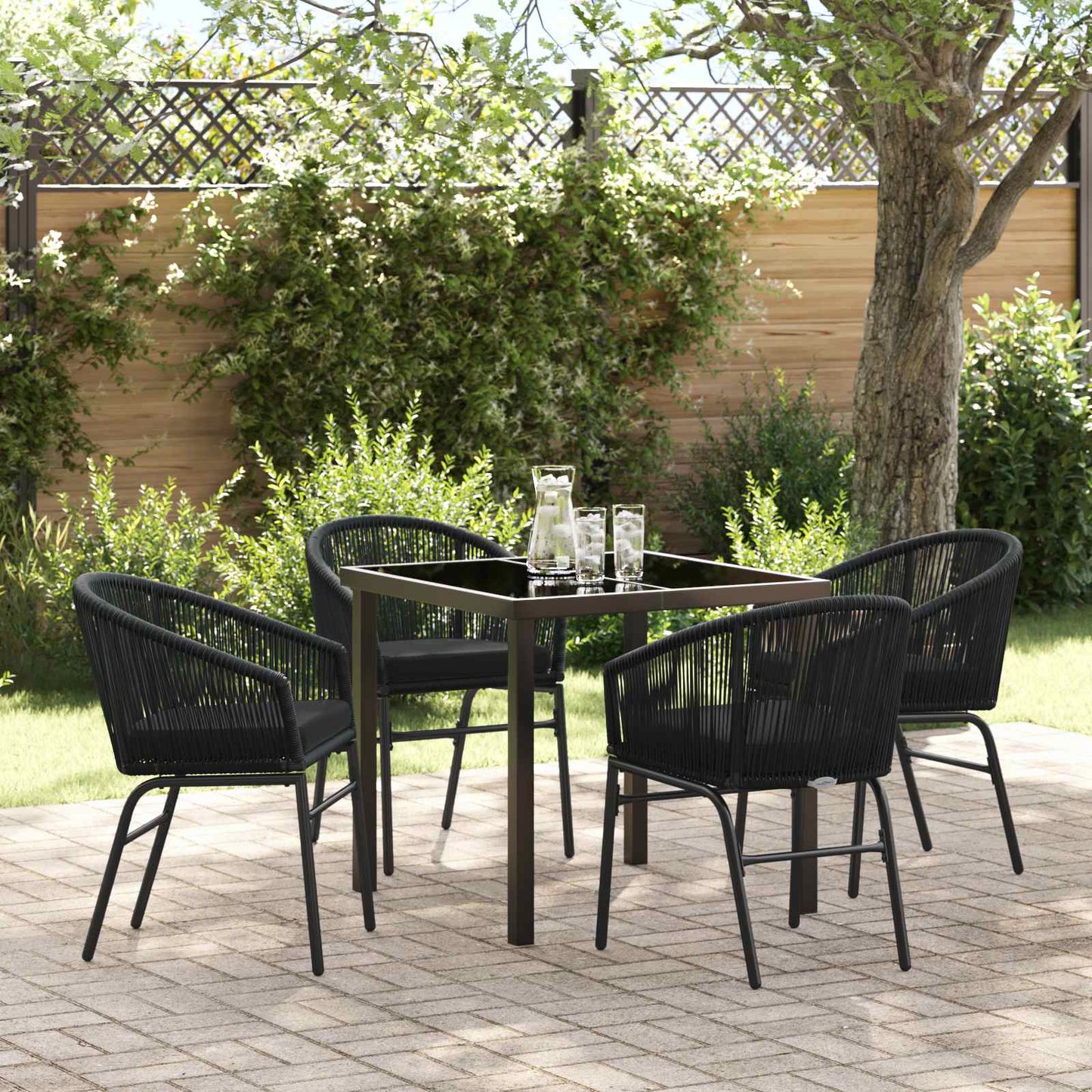 Tuin eettafelset 5 pcs Zwart Gepoedercoat staal is nu te koop bij PeponiXL, paradijselijk wonen!