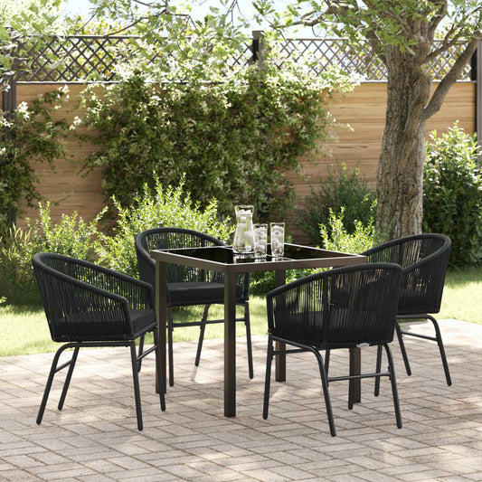 Tuin eettafelset 5 pcs Zwart Gepoedercoat staal is nu te koop bij PeponiXL, paradijselijk wonen!