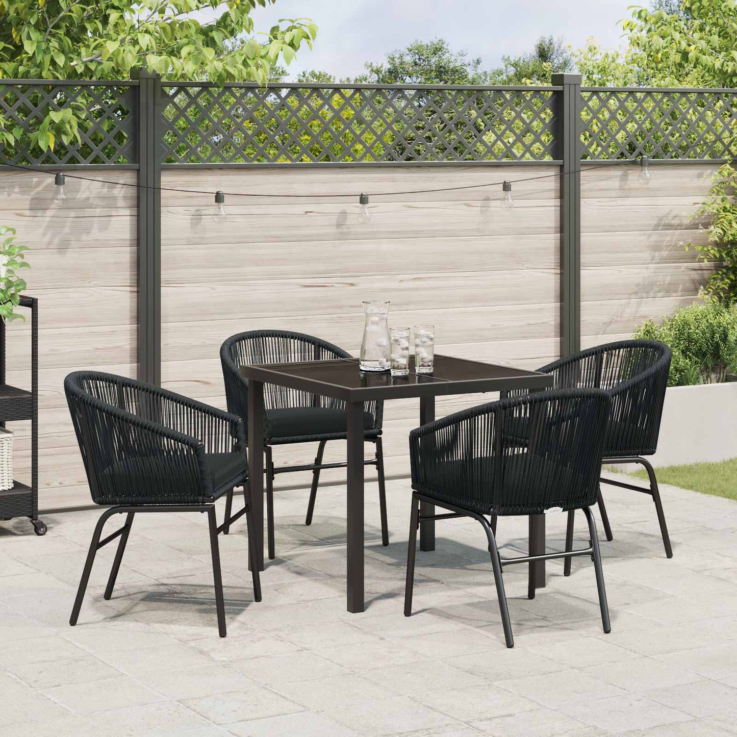 Tuin eettafelset 5 pcs Zwart Gepoedercoat staal is nu te koop bij PeponiXL, paradijselijk wonen!