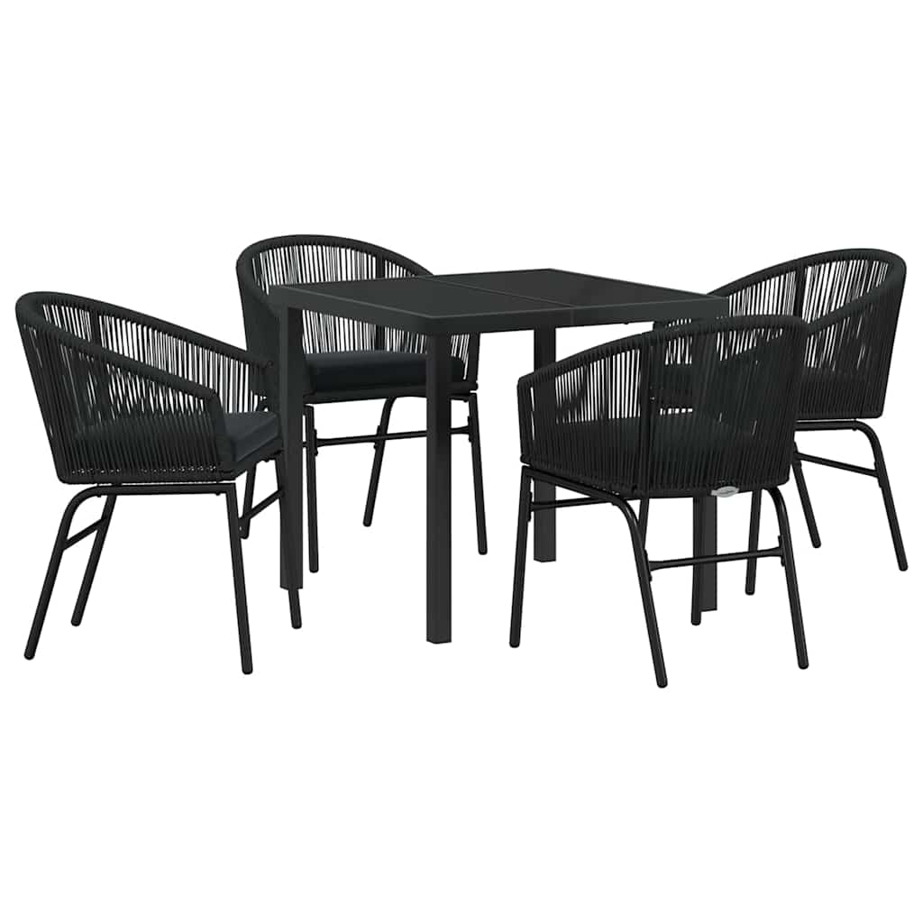 Tuin eettafelset 5 pcs Zwart Gepoedercoat staal is nu te koop bij PeponiXL, paradijselijk wonen!