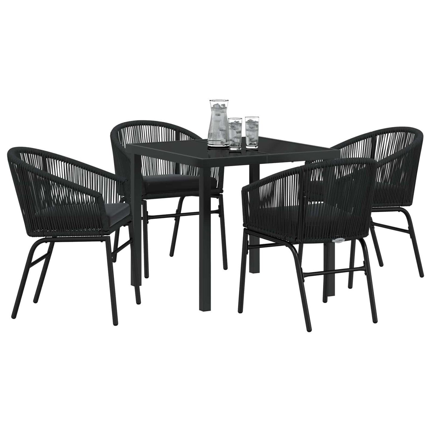 Tuin eettafelset 5 pcs Zwart Gepoedercoat staal is nu te koop bij PeponiXL, paradijselijk wonen!