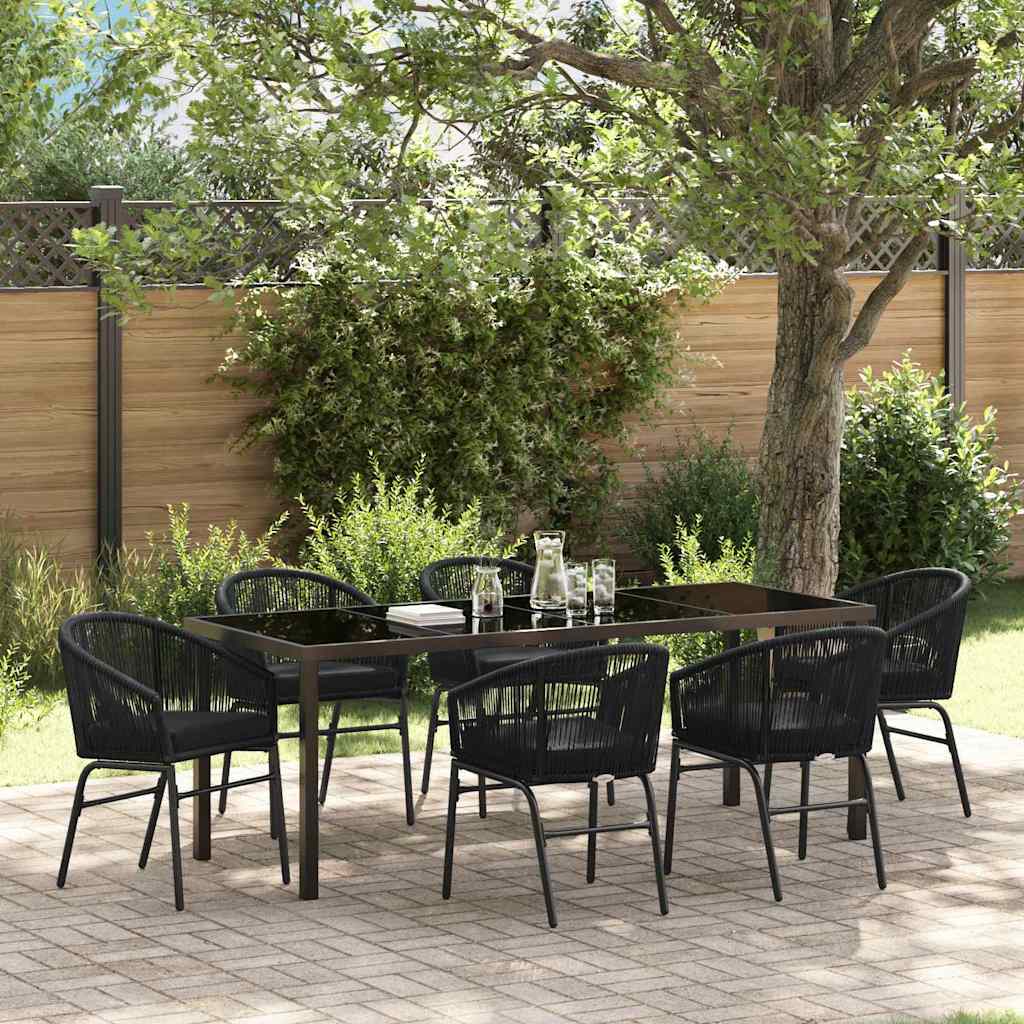 Tuin eettafelset 7 pcs Zwart Gepoedercoat staal is nu te koop bij PeponiXL, paradijselijk wonen!