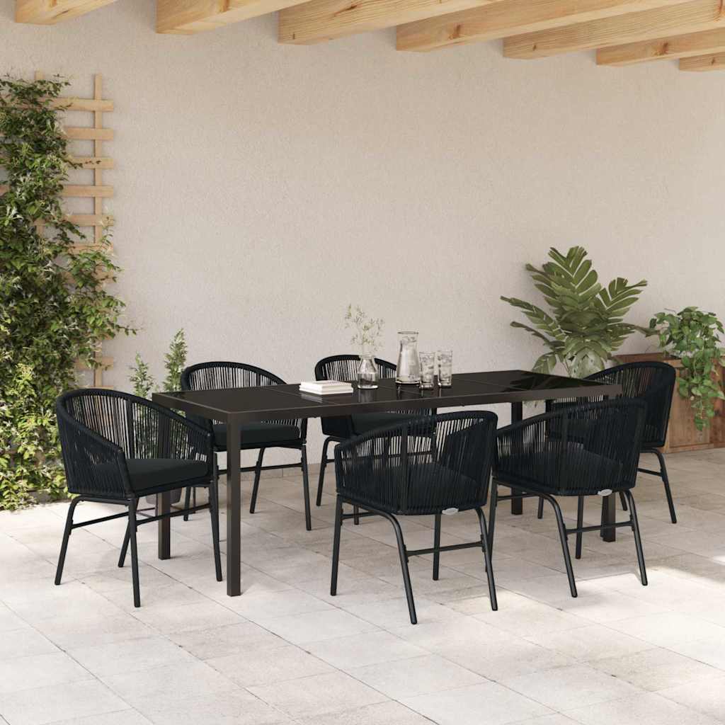 Tuin eettafelset 7 pcs Zwart Gepoedercoat staal is nu te koop bij PeponiXL, paradijselijk wonen!