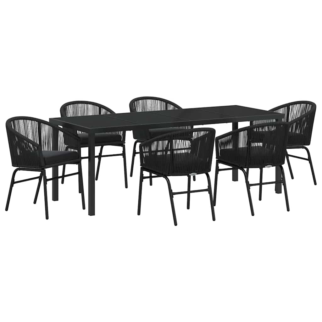 Tuin eettafelset 7 pcs Zwart Gepoedercoat staal is nu te koop bij PeponiXL, paradijselijk wonen!