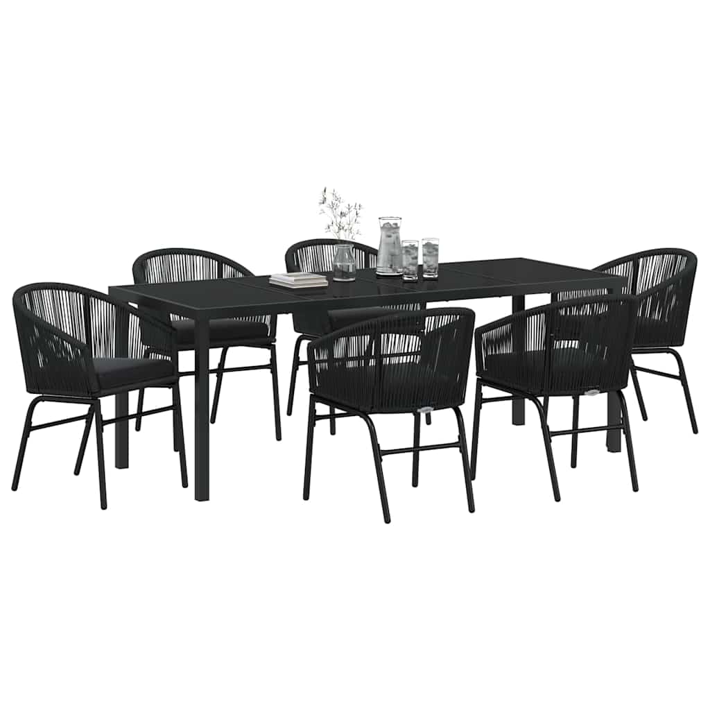 Tuin eettafelset 7 pcs Zwart Gepoedercoat staal is nu te koop bij PeponiXL, paradijselijk wonen!