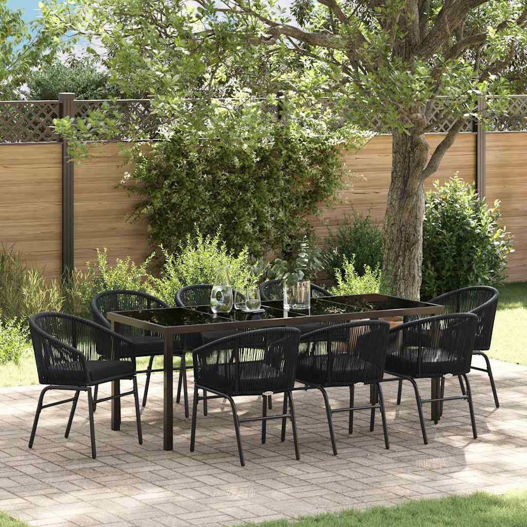Tuin eettafelset 9 pcs Zwart Gepoedercoat staal is nu te koop bij PeponiXL, paradijselijk wonen!