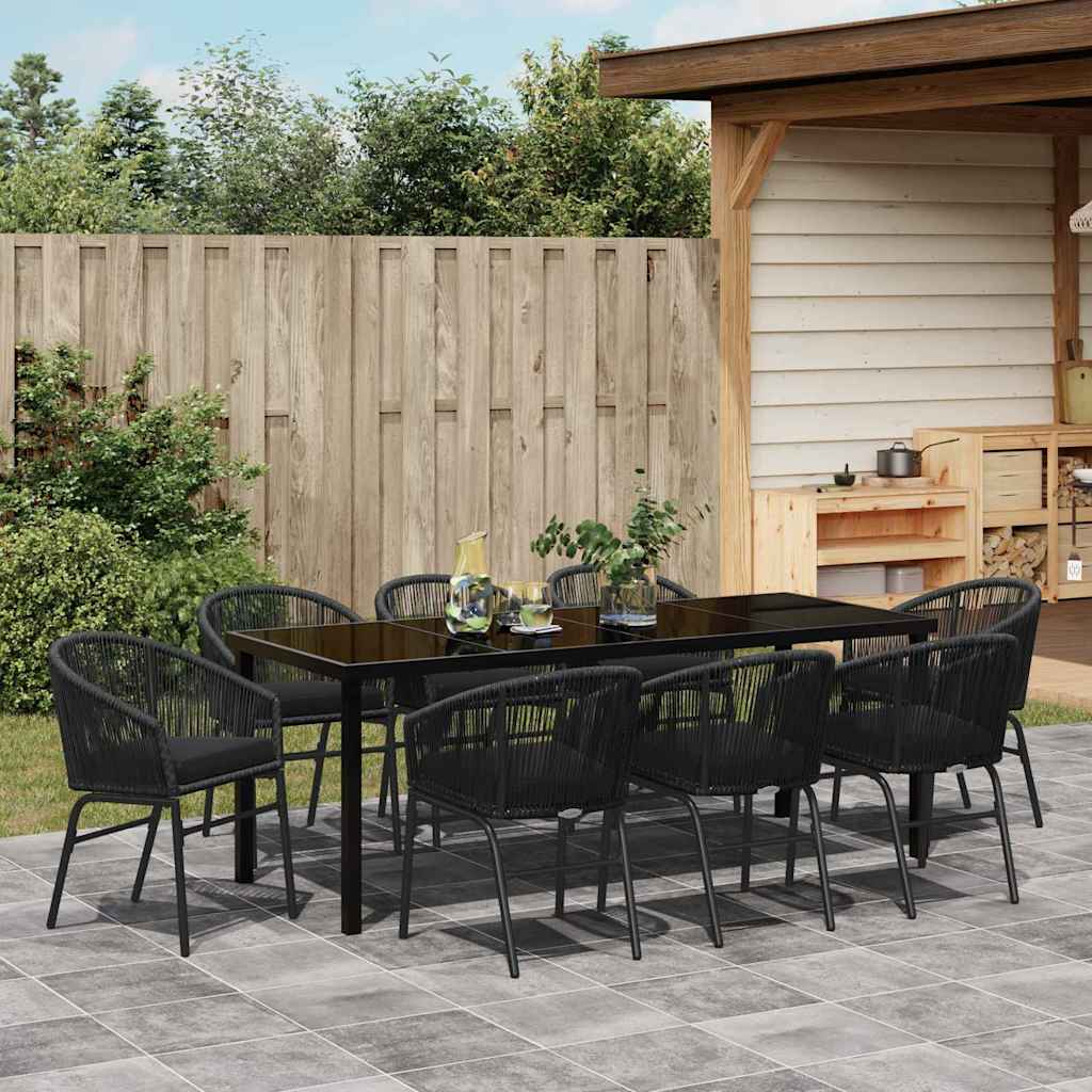 Tuin eettafelset 9 pcs Zwart Gepoedercoat staal is nu te koop bij PeponiXL, paradijselijk wonen!