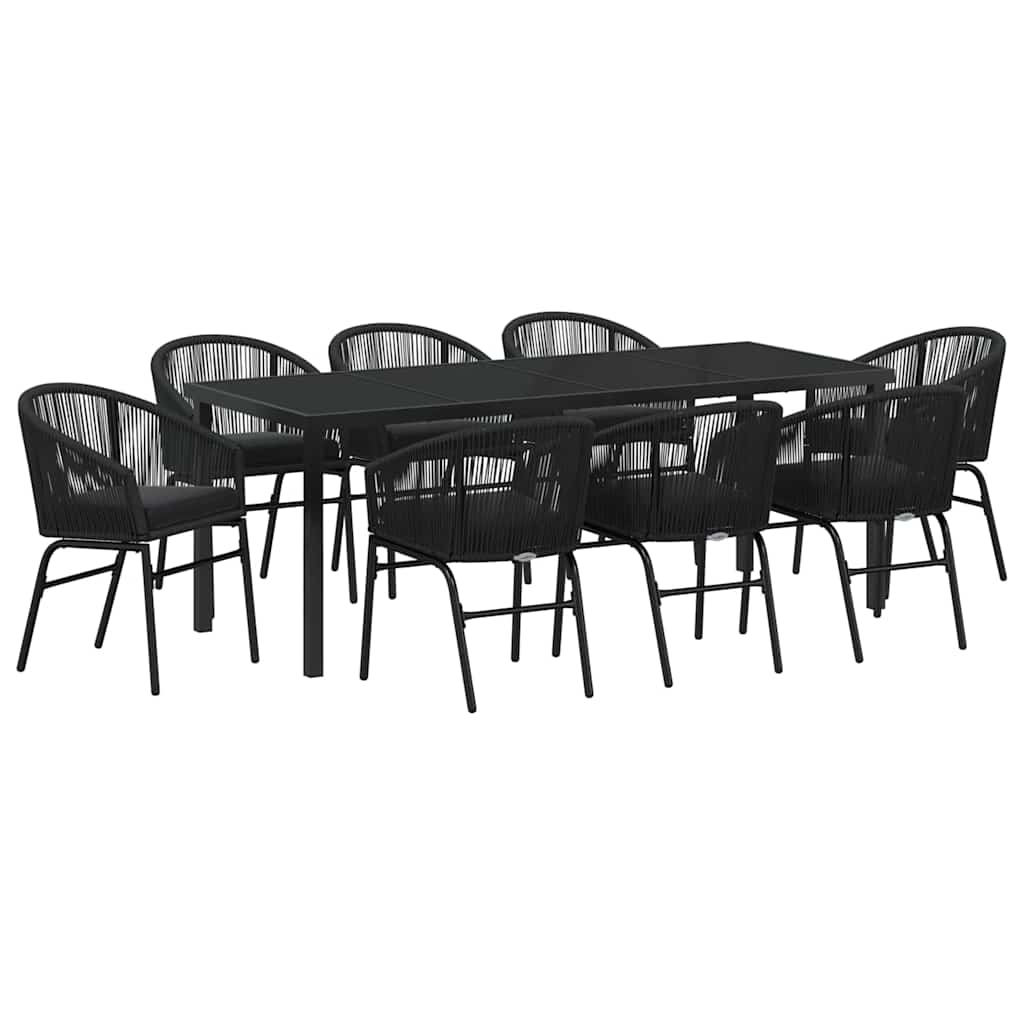 Tuin eettafelset 9 pcs Zwart Gepoedercoat staal is nu te koop bij PeponiXL, paradijselijk wonen!