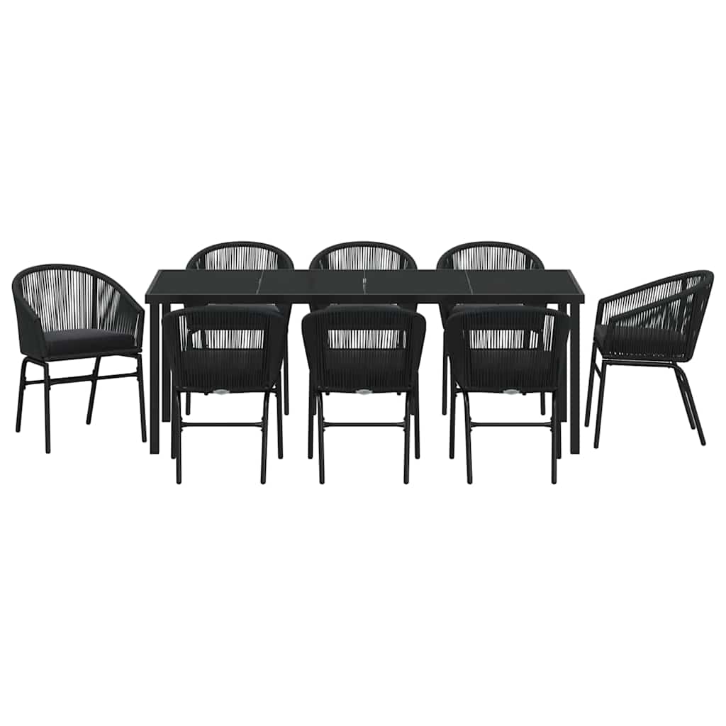 Tuin eettafelset 9 pcs Zwart Gepoedercoat staal is nu te koop bij PeponiXL, paradijselijk wonen!