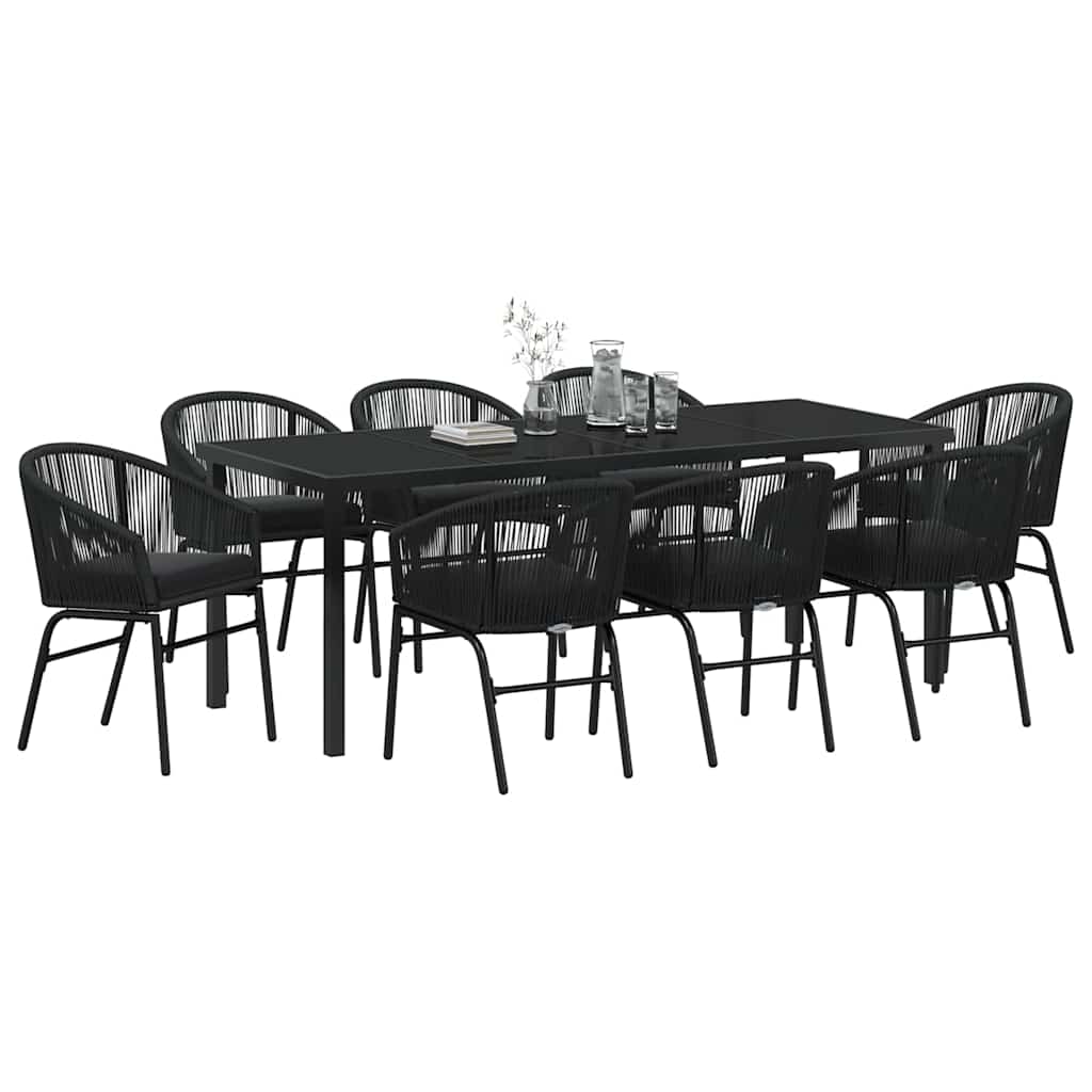 Tuin eettafelset 9 pcs Zwart Gepoedercoat staal is nu te koop bij PeponiXL, paradijselijk wonen!