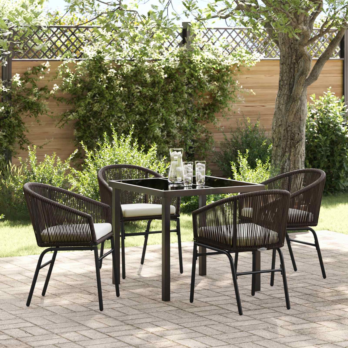 Tuin eettafelset 5 pcs Bruin Gepoedercoat staal is nu te koop bij PeponiXL, paradijselijk wonen!