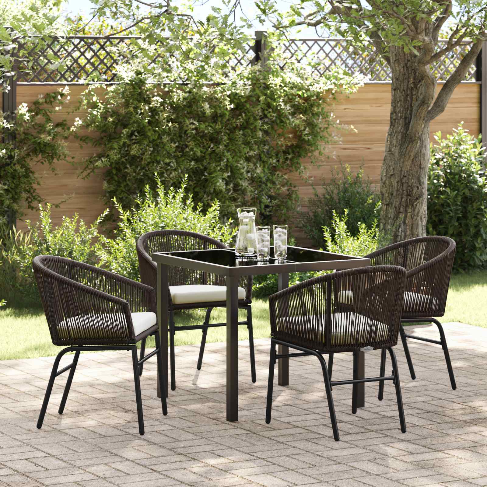 Tuin eettafelset 5 pcs Bruin Gepoedercoat staal is nu te koop bij PeponiXL, paradijselijk wonen!