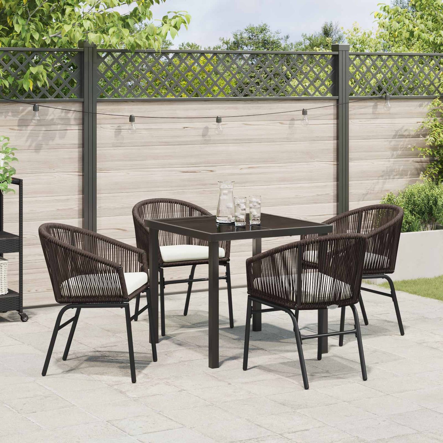 Tuin eettafelset 5 pcs Bruin Gepoedercoat staal is nu te koop bij PeponiXL, paradijselijk wonen!