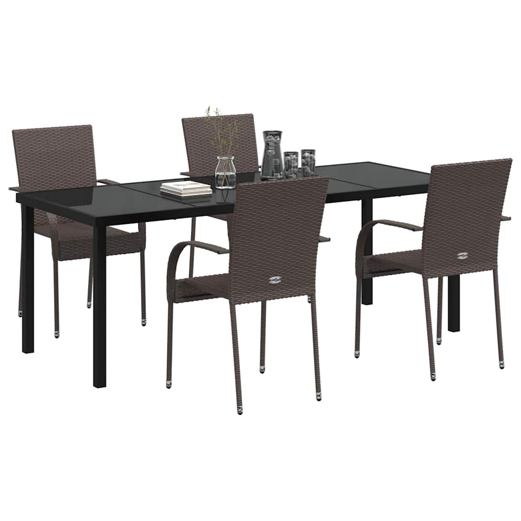 Tuin eettafelset 5 pcs Bruin Gepoedercoat staal is nu te koop bij PeponiXL, paradijselijk wonen!