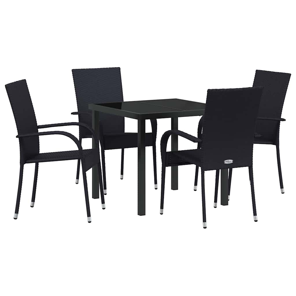 Tuin eettafelset 5 pcs Zwart Gepoedercoat staal is nu te koop bij PeponiXL, paradijselijk wonen!