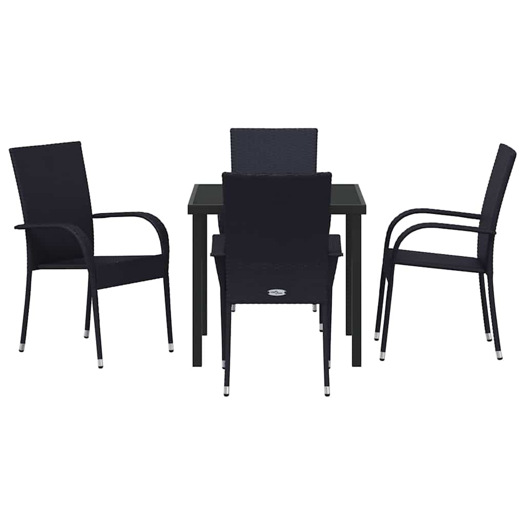 Tuin eettafelset 5 pcs Zwart Gepoedercoat staal is nu te koop bij PeponiXL, paradijselijk wonen!