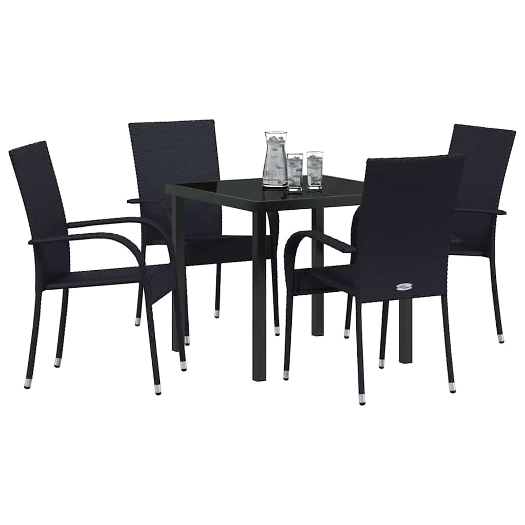 Tuin eettafelset 5 pcs Zwart Gepoedercoat staal is nu te koop bij PeponiXL, paradijselijk wonen!