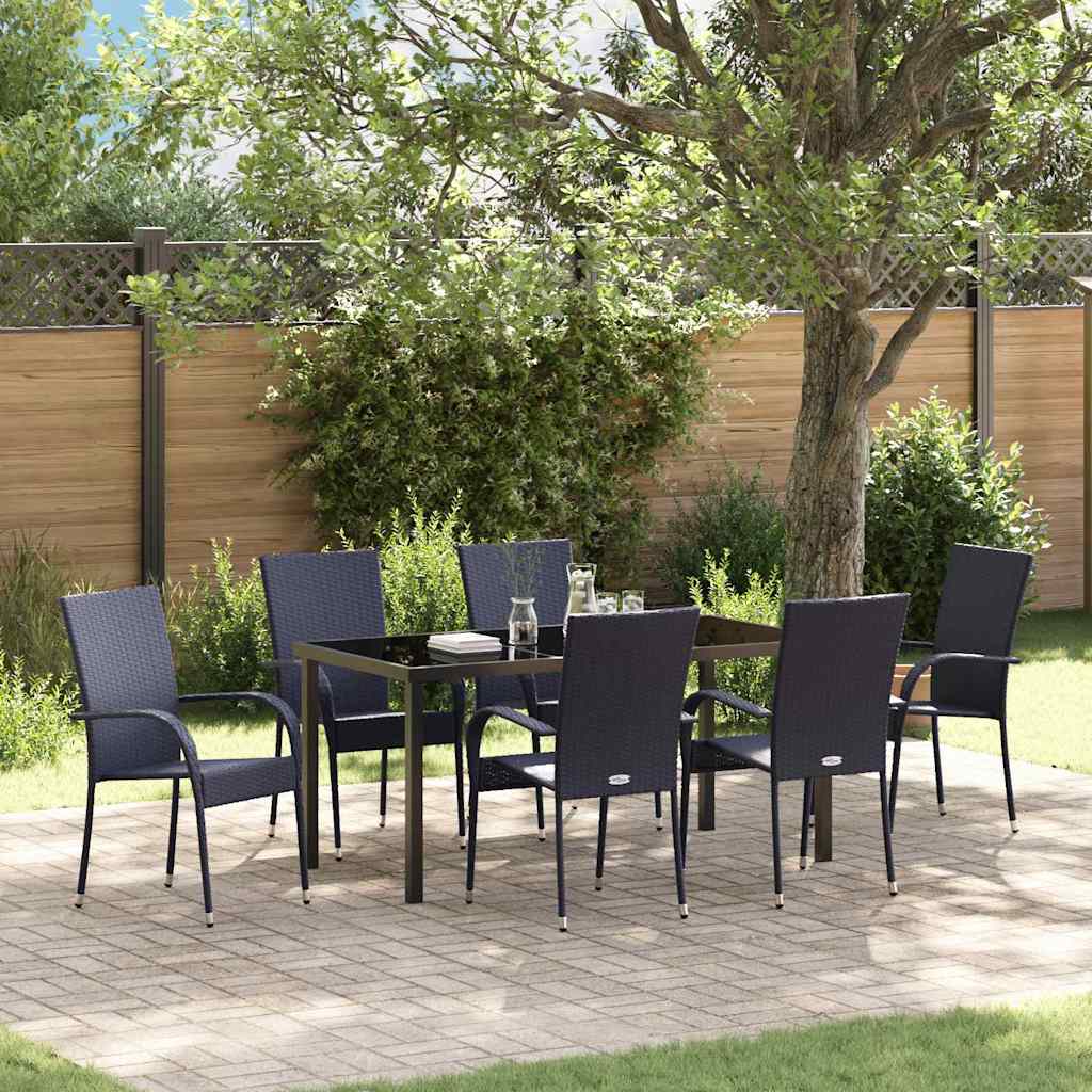 Tuin eettafelset 7 pcs Zwart Gepoedercoat staal is nu te koop bij PeponiXL, paradijselijk wonen!
