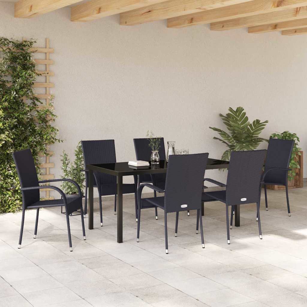 Tuin eettafelset 7 pcs Zwart Gepoedercoat staal is nu te koop bij PeponiXL, paradijselijk wonen!