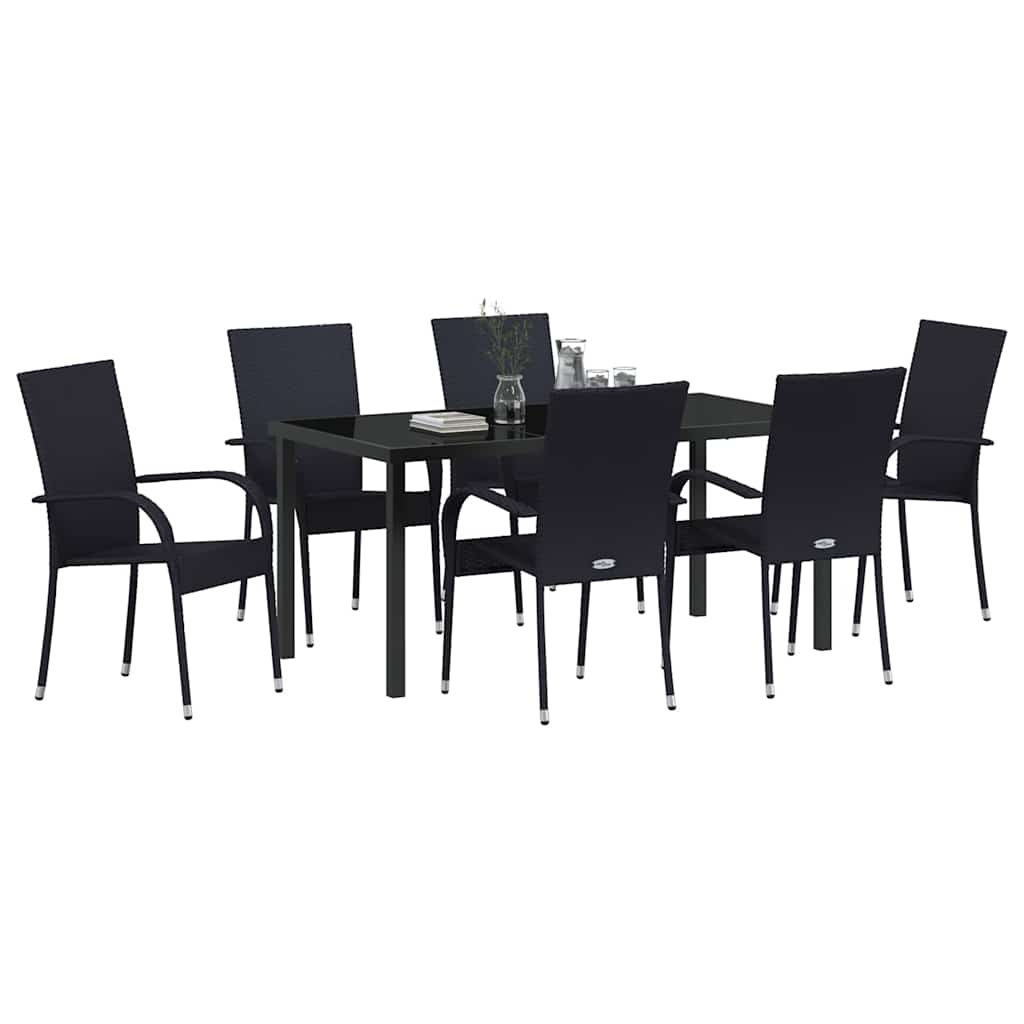 Tuin eettafelset 7 pcs Zwart Gepoedercoat staal is nu te koop bij PeponiXL, paradijselijk wonen!