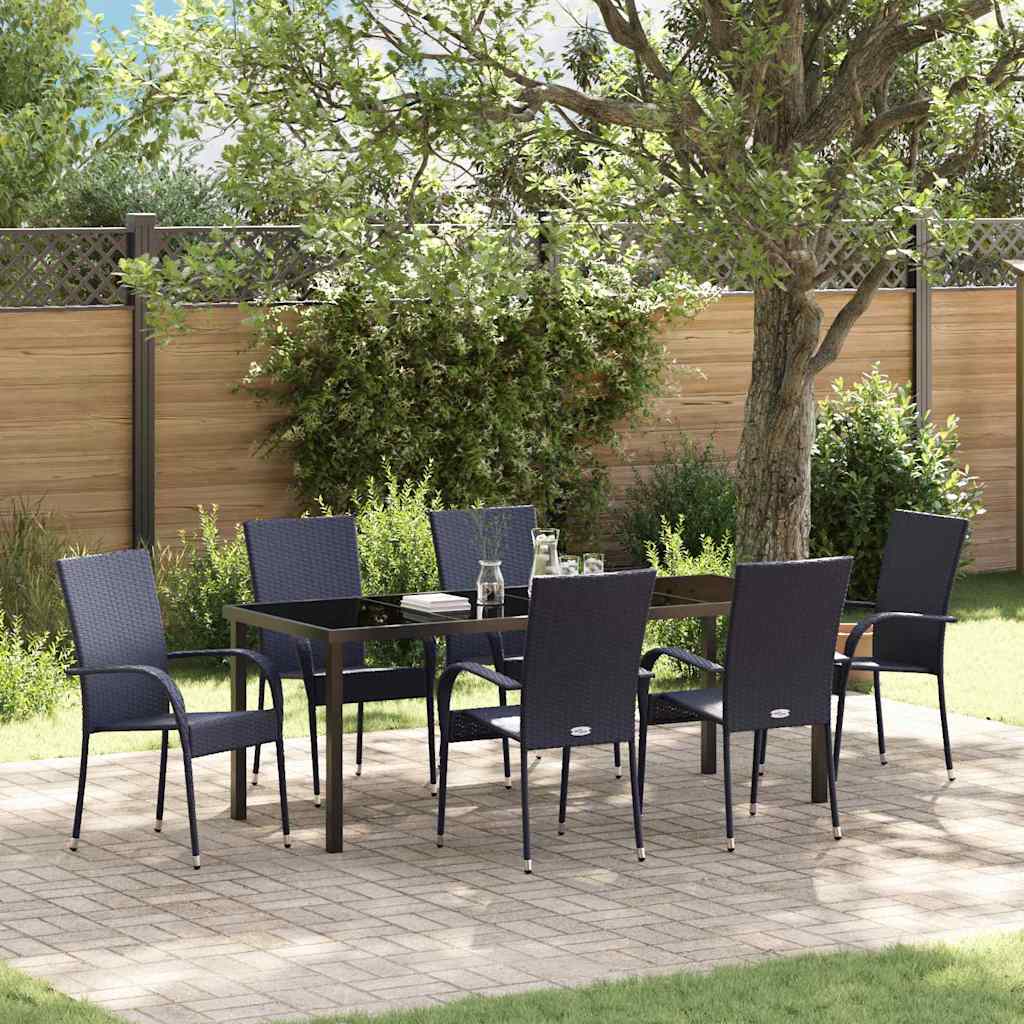 Tuin eettafelset 7 pcs Zwart Gepoedercoat staal is nu te koop bij PeponiXL, paradijselijk wonen!
