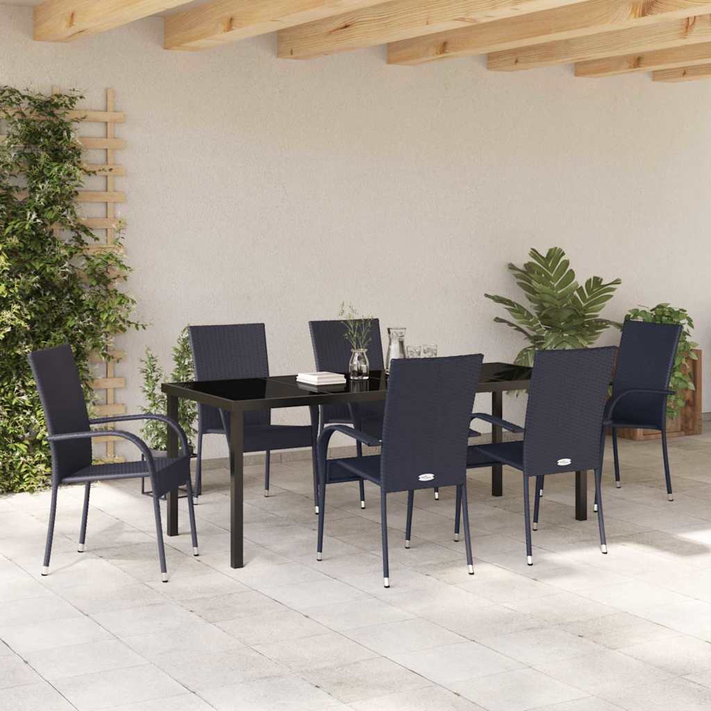 Tuin eettafelset 7 pcs Zwart Gepoedercoat staal is nu te koop bij PeponiXL, paradijselijk wonen!