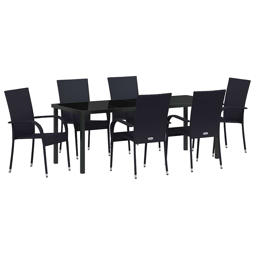 Tuin eettafelset 7 pcs Zwart Gepoedercoat staal is nu te koop bij PeponiXL, paradijselijk wonen!