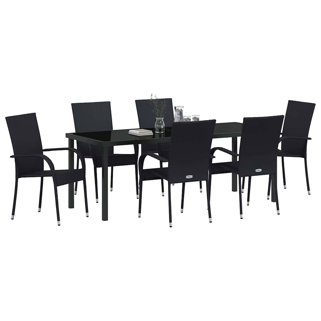 Tuin eettafelset 7 pcs Zwart Gepoedercoat staal is nu te koop bij PeponiXL, paradijselijk wonen!