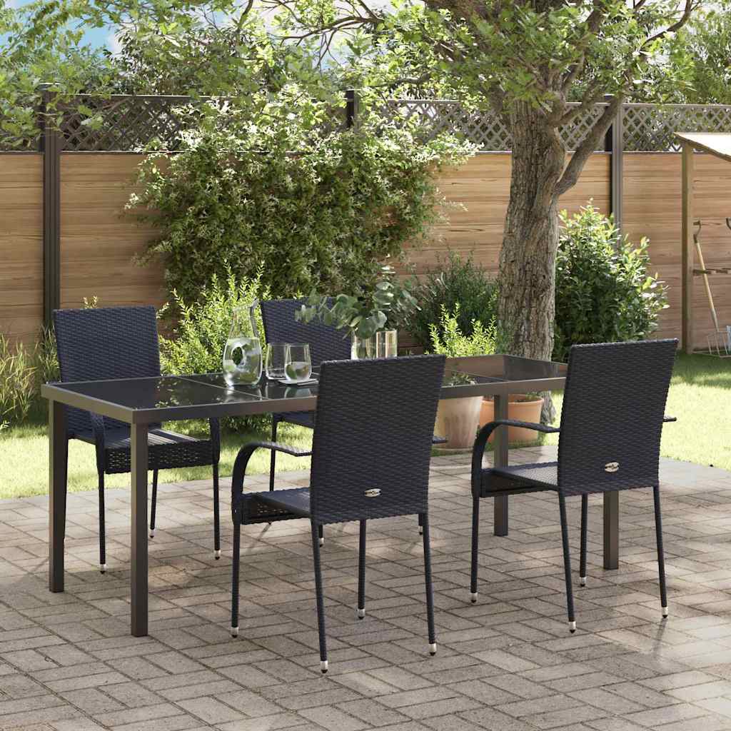 Tuin eettafelset 5 pcs Zwart Gepoedercoat staal is nu te koop bij PeponiXL, paradijselijk wonen!