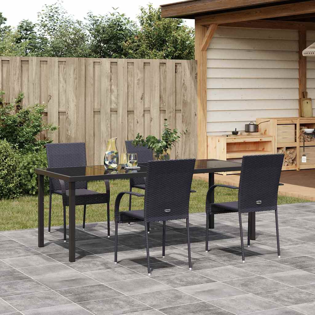 Tuin eettafelset 5 pcs Zwart Gepoedercoat staal is nu te koop bij PeponiXL, paradijselijk wonen!